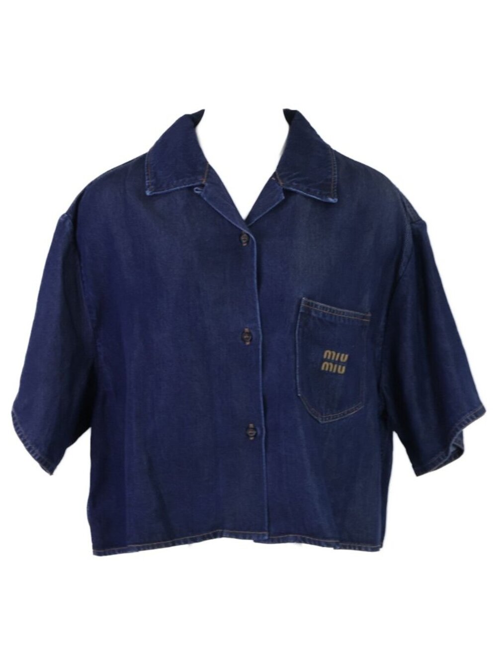 Miu Miu Made Gwc 105 Denim Cropped Short Sleeve Shirt 38